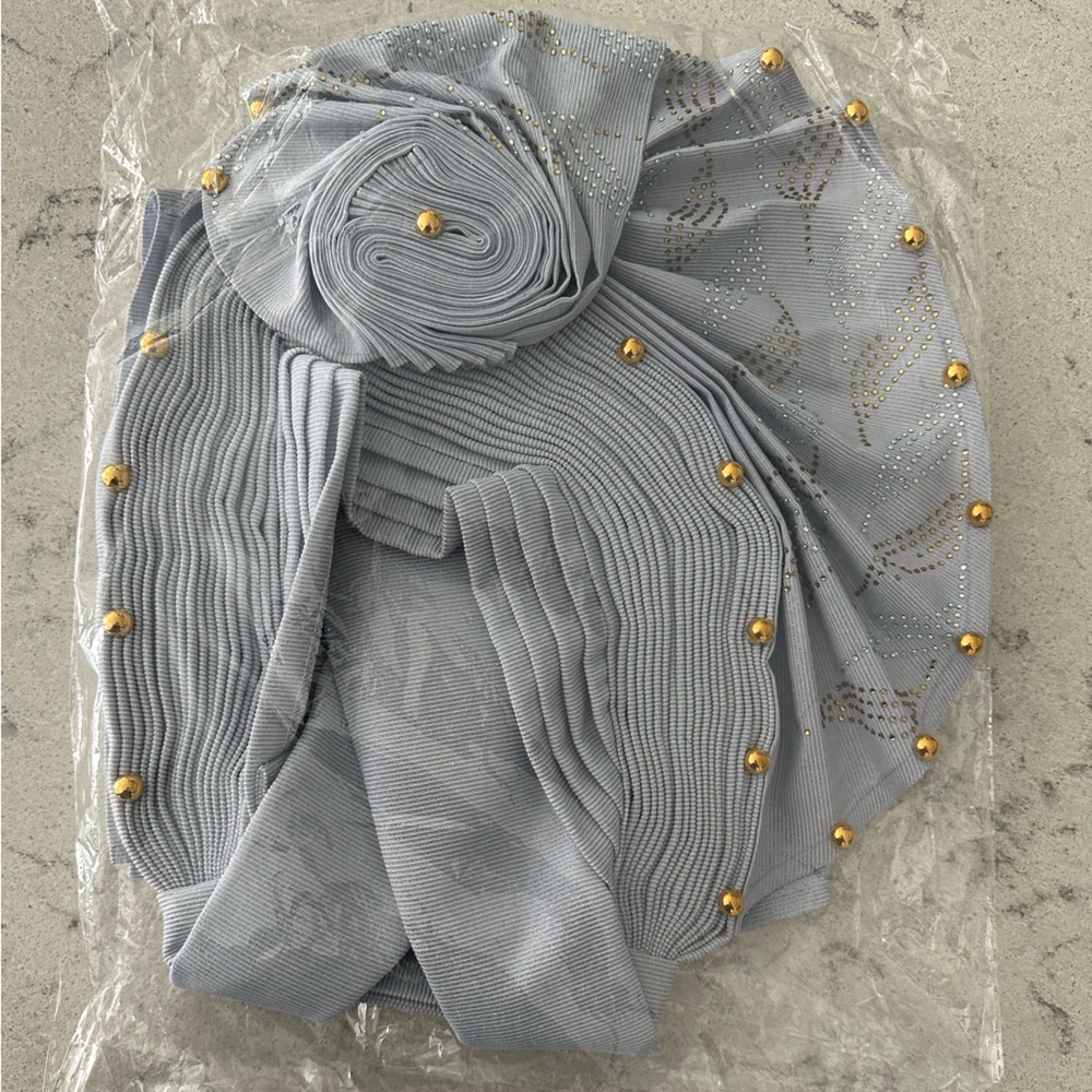 NWT Lavender Women's AutoGele Headwrap with matching hand fan